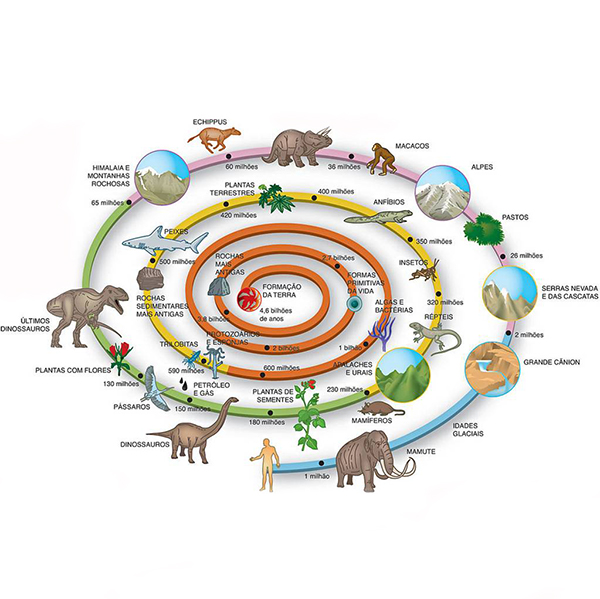 imagem com todo o ciclo de vida geologica da terra