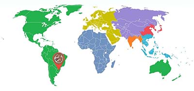 Mapa mundi com a localização onde este dinossauro viveu